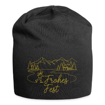 Frohes Fest Winterlandschaft weihnachtlich - Jersey-Beanie - Schwarz - Vorne