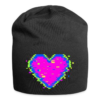 Pixel Heart Glitch Love Illustration - Jersey-Beanie - Schwarz - Vorne