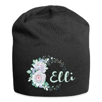 Monogramme Elli du cercle de fleurs - Bonnet en jersey - noir - Devant