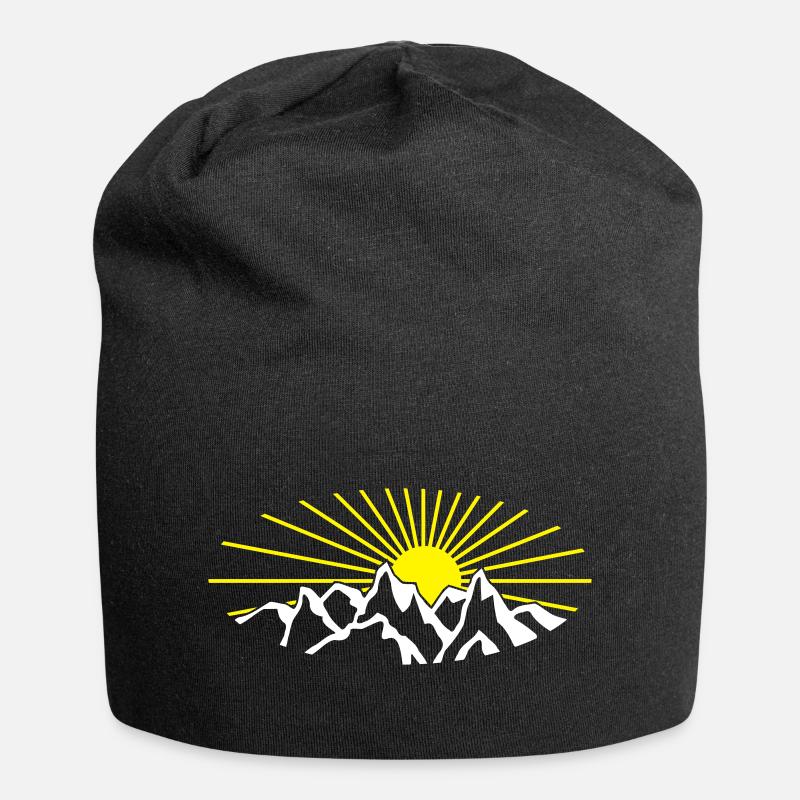 Bergmassiv mit Sonne - Jersey-Beanie - Schwarz
