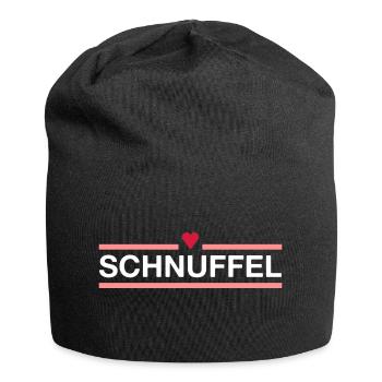 ★ Designfarben änderbar ★ Schnuffel (Herz, Linien) - Jersey-Beanie - Schwarz - Vorne