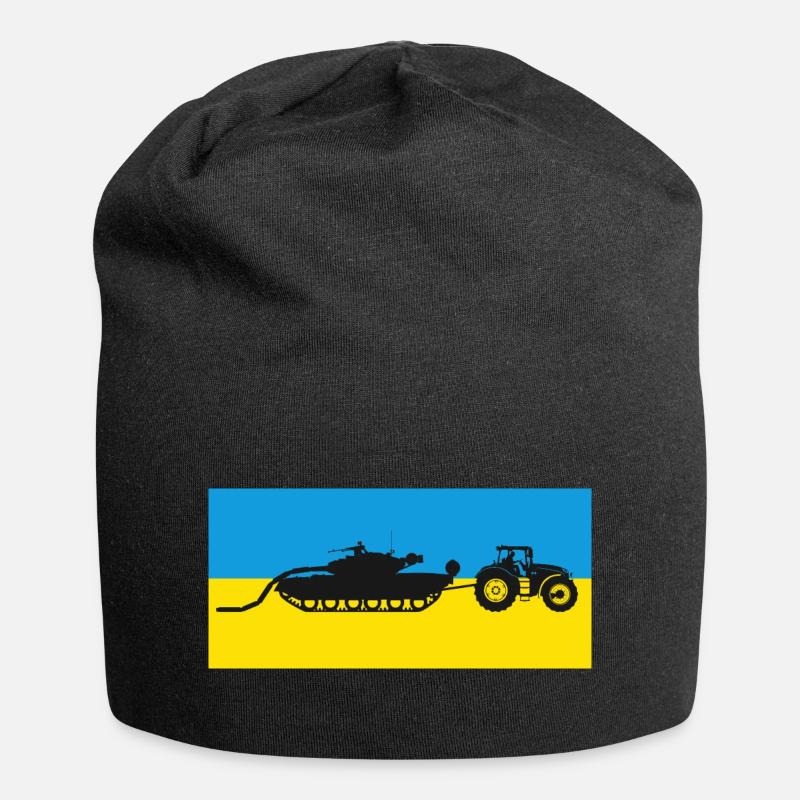Ukrainischer Traktor zieht einen Panzer. - Jersey-Beanie - Schwarz