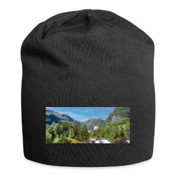 Geiranger panorama Storseterfossen Norwegen - Jersey-Beanie - Schwarz - Vorne