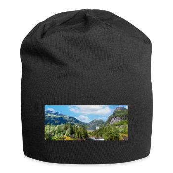 Geiranger panorama Storseterfossen Norwegen - Jersey-Beanie - Schwarz - Vorne