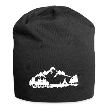 Camping im Wald in den Bergen -Silhouette isolier - Jersey-Beanie - Schwarz - Vorne