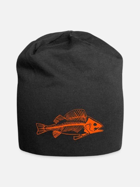 Rote Fischgräte, cooles Barsch als Gräte Deisgn - Jersey-Beanie - Schwarz