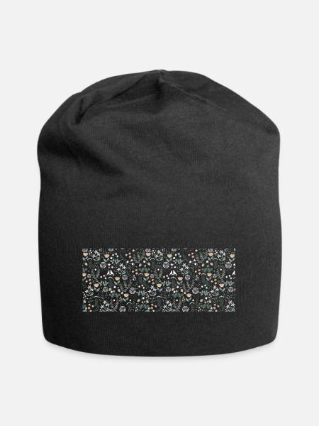 Florales Blumenmotiv - Jersey-Beanie - Schwarz