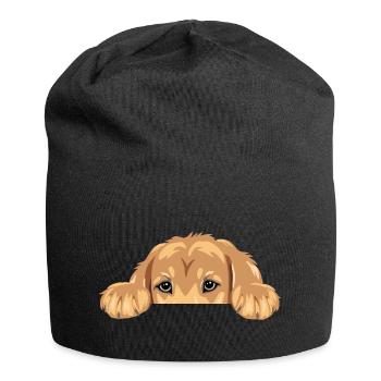 Funny peeping golden retriever puppy - Jersey Beanie - black - Front