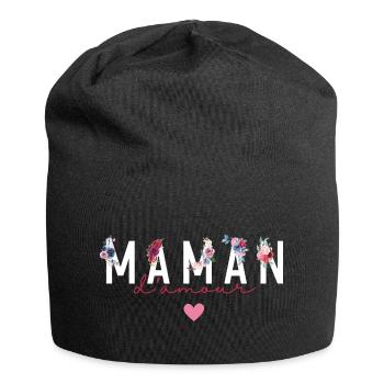 Maman d’amour fleurs- idée cadeau maman - Bonnet en jersey - noir - Devant