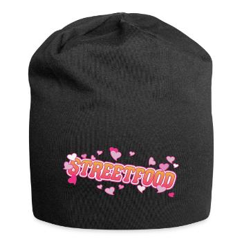 Cooles Streetfood mit rosa Herzen Design - Jersey-Beanie - Schwarz - Vorne