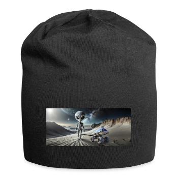 Alien gris sur la surface de la lune – Couple qui s’embrasse - Bonnet en jersey - noir - Devant