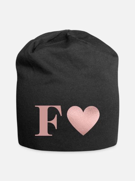 Buchstabe f Herz roségold - Jersey-Beanie - Schwarz