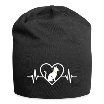 Chat Cœur Silhouette Félin Cute Pet Lover - Bonnet en jersey - noir - Devant