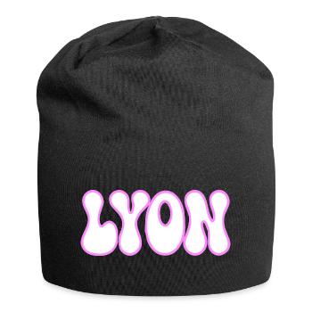 Lyon in Bubble Letterpress Weiß Pink - Jersey-Beanie - Schwarz - Vorne