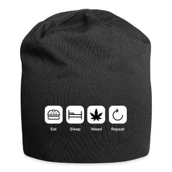 Essen Schlaf Kraut Wiederholen Smoker Pothead lustig - Jersey-Beanie - Schwarz - Vorne