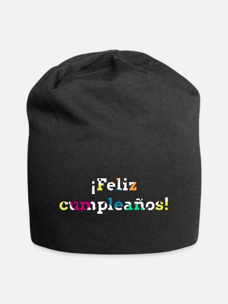 Herzlichen Glückwunsch zum Geburtstag mit bunten spanischen Texten - Jersey-Beanie - Schwarz