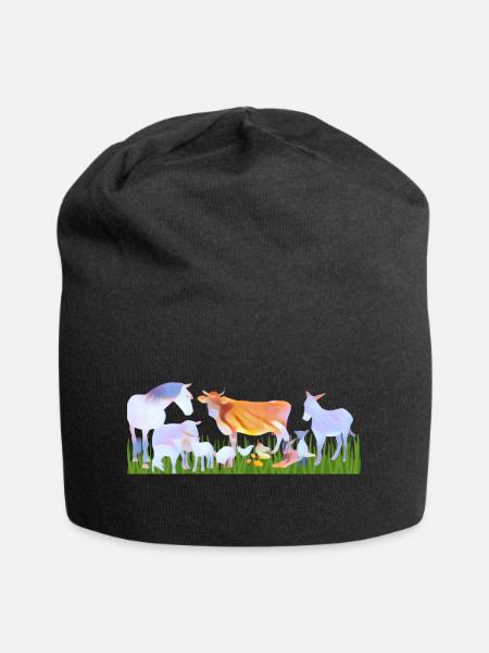 Bauernhoftiere / Tiere im Herzen - Jersey-Beanie - Schwarz