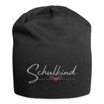 Schulkind Herz mit Namen personalisieren - Jersey-Beanie - Schwarz - Vorne