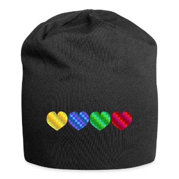 Vier bunte geometrische Herzen - Jersey-Beanie - Schwarz - Vorne