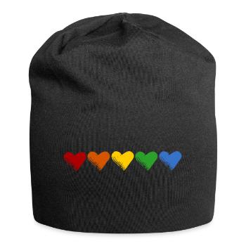 Farbige Herzen - Jersey-Beanie - Schwarz - Vorne