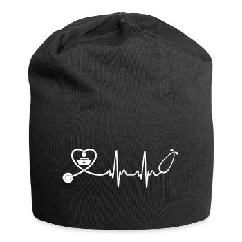 Krankenschwester - Krankenschwester - Herzschlag - Jersey-Beanie - Schwarz - Vorne