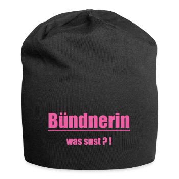Bündnerin Was Sus?! Pink Text - Jersey-Beanie - Schwarz - Vorne