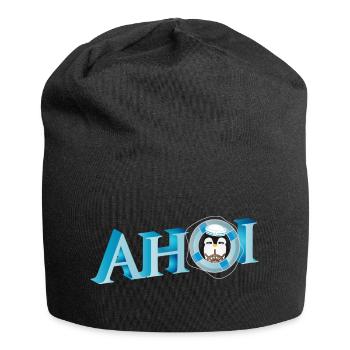 Salutation de marin avec lettrage Ahoi avec un marin pingouin - Bonnet en jersey - noir - Devant