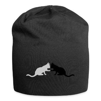 2 süße Katzen Silhouette - Jersey-Beanie - Schwarz - Vorne