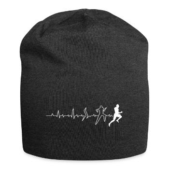 "Pulsschlag Laufen" - Jersey-Beanie - Anthrazit - Vorne
