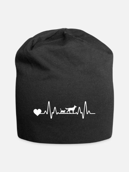 Herzschlag Katzen Katzenliebhaber Hundeliebhaber H - Jersey-Beanie - Schwarz