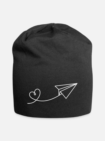 Papierflieger Papier Flieger Herz Urlaub Reise - Jersey-Beanie - Schwarz