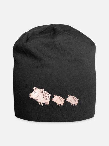 Schweine Familie - Jersey-Beanie - Schwarz