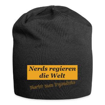 Nerds regieren. Merkt man. Oranger Hintergrund - Jersey-Beanie - Schwarz - Vorne