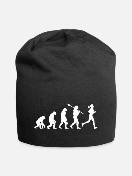Evolution of Woman Running Silhouette - Jersey Beanie - black