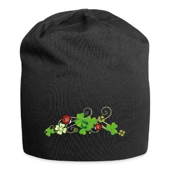 Trèfle, trèfle chanceux avec des coccinelles. - Bonnet en jersey - noir - Devant