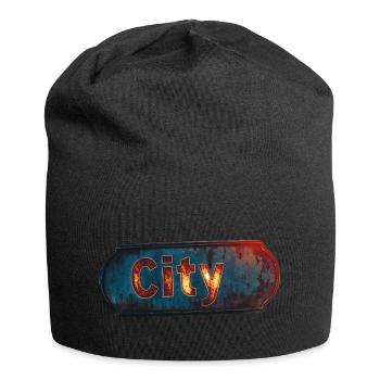Stadt rostiges Stadtschild mit Vintage-Feeling - Jersey-Beanie - Schwarz - Vorne