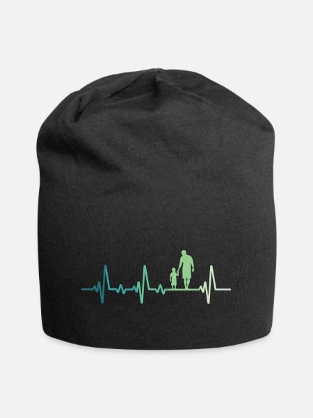 Vater und Sohn Herzschlag Geschenk Vater Sohn - Jersey-Beanie - Schwarz