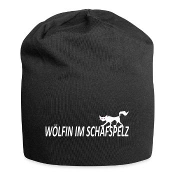 WÖLFIN IM SCHAFSPELZ, lustige Sprüche, Statement - Jersey-Beanie - Schwarz - Vorne