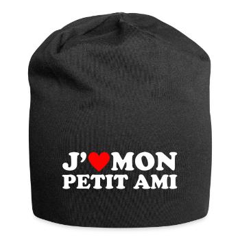 J' aime mon petit ami cadeau coeur rouge - Bonnet en jersey - noir - Devant