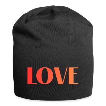 LOVE Font Gradient Typo in Red Orange - Jersey Beanie - black - Front