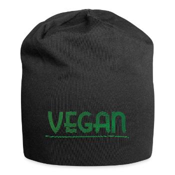 Vegan Schriftzug Grüne Linien - Jersey-Beanie - Schwarz - Vorne