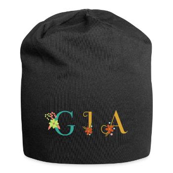 GIA Namenskunst mit gestickten Blumen - Jersey-Beanie - Schwarz - Vorne