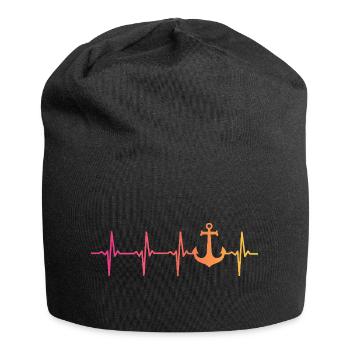 Anchor heartbeat marine captain boat - Jersey Beanie - black - Front