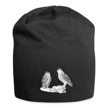 Eulen im Wald - Jersey-Beanie - Schwarz - Vorne