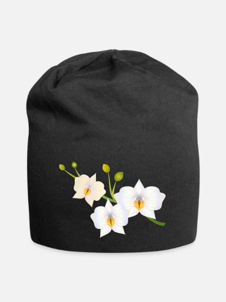 zarte opalisierende weiße Blüten einer Orchidee - Jersey-Beanie - Schwarz