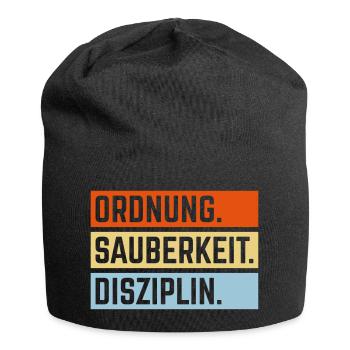 Ordnung Sauberkeit Disziplin, Deutsche Tugenden 3C - Jersey-Beanie - Schwarz - Vorne