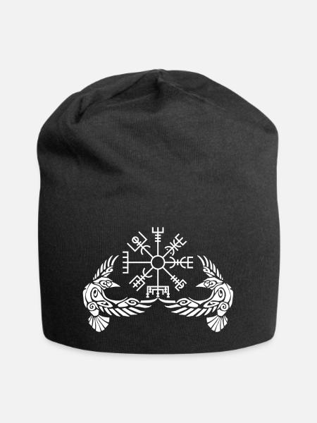 Weiße Krähen und Wikingerkompass - Jersey-Beanie - Schwarz