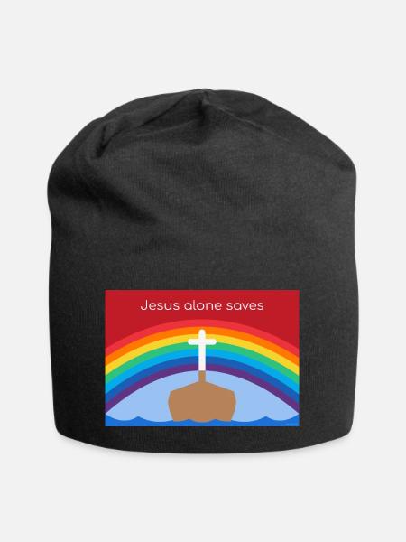 Allein Jesus rettet –Christliches Regenbogen-Motiv - Jersey-Beanie - Schwarz