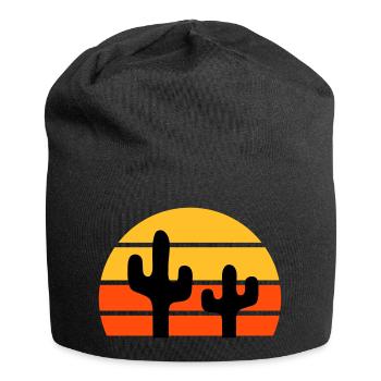 Zwei Kakteen vor einer Halbsonne - Jersey-Beanie - Schwarz - Vorne