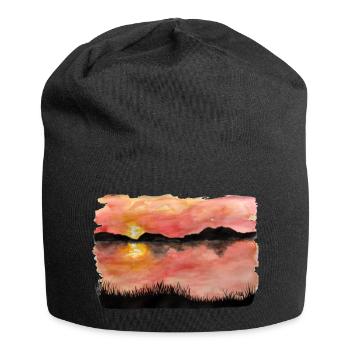 Gemalter Sonnenuntergang Aquarell/Tusche - Jersey-Beanie - Schwarz - Vorne
